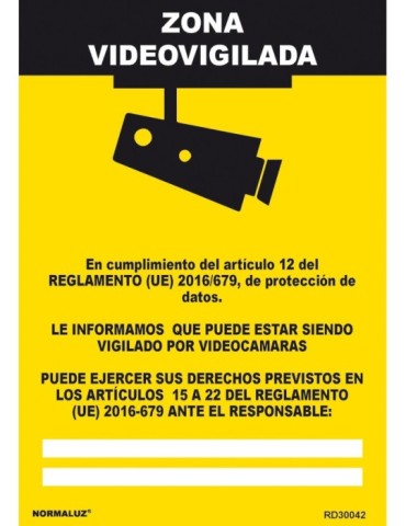 SEÃAL  ZONA  VIDEOVIGILADA  210X300  MM  RD30042