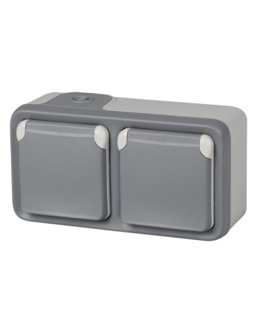 ENCHUFE  DOBLE  C/TT  IP55  GRIS  -  191505
