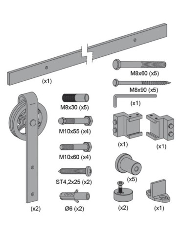 KIT  CORREDERA  RUSTICO  80G  NEGR  2  M  0  989  05