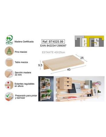 BALDA  TETRIS  PINO  22  MM  S/BARN  40X25  CM  BT4025.99