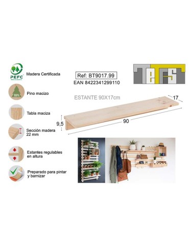 BALDA  TETRIS  PINO  22  MM  S/BARN  90X17  CM  BT9017.99