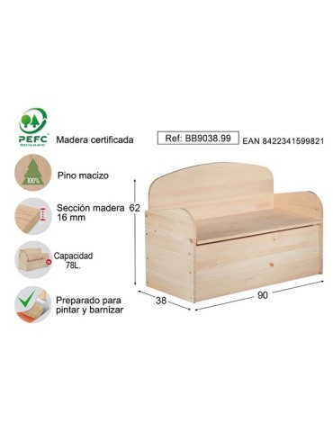 BANCO  BAUL  DECO  PINO  S/BARN  90X62X38CM  BB9038.99