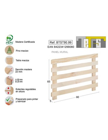 PANEL  MURAL  TETRIS  PINO  22  MM  S/BARN  90X65  CM  BTST90.99