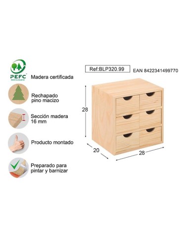 CAJONERA  3X2  PINO  S/BARN  28X20X28CM  BLP320.99