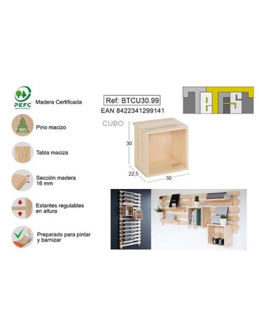 CUBO  TETRIS  PINO  S/BARN  30X30  CM  BTCU30.99