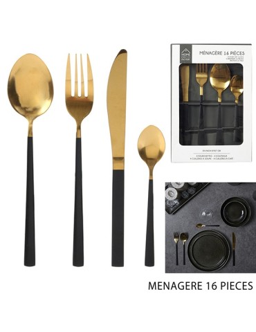 CUBERTERIA  INOX  NEGRO  Y  DORADO  16  PZAS  KA3773