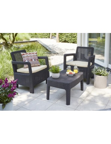 CONJUNTO  RATAN  TARIFA  BALC  3P  MARRON  -  206480